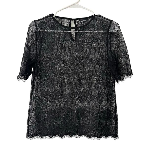 Strut & Bolt Women's Short Sleeve Floral Fringe Lace Top Shell S Small - Picture 1 of 6